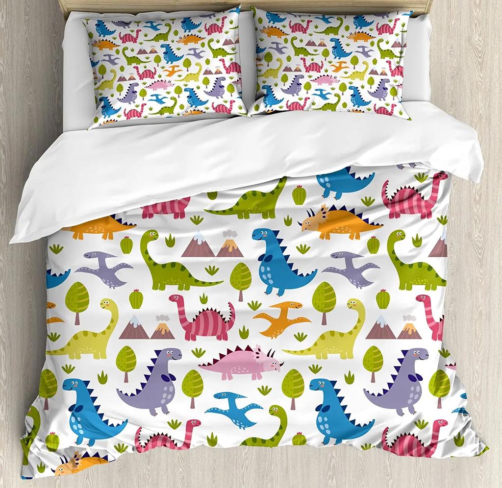 Красочный мультяшный динозавр синий 3 предмета постельного белья для спальни двуспальная кровать домашний текстиль пододеяльник покрывало наволочка