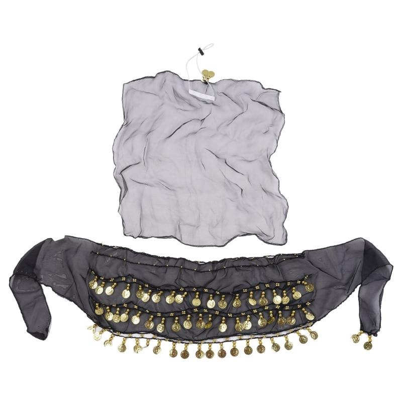 Комплект одежды для танца живота, Хип-шарф для танца живота, Шарф для головы с монетами, Цыганские аксессуары для костюма, Женский костюм для танца живота