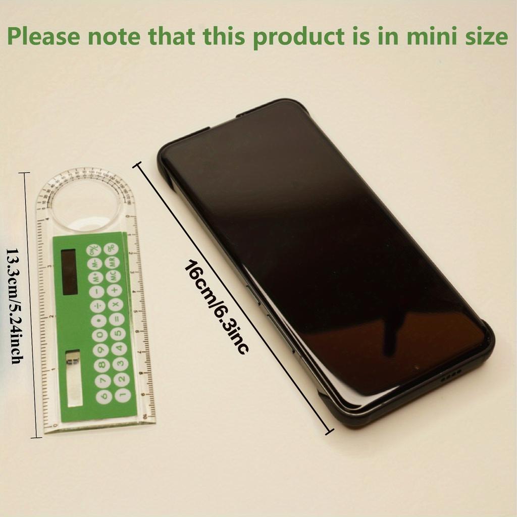 Мини Ультратонкая Линейка с Солнечным Калькулятором и Лупой - Многофункциональные Школьные и Офисные Принадлежности, Прочный Пластик, Идеально для Студентов