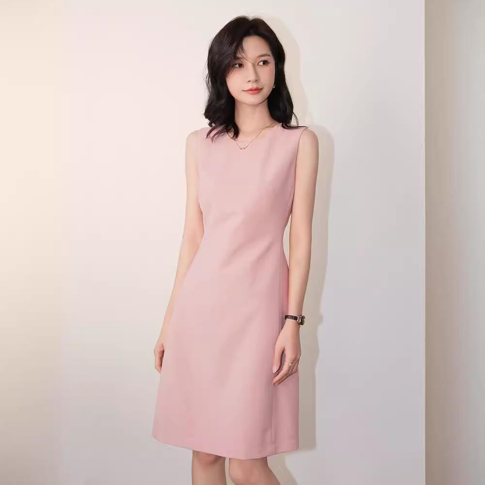 Платье без рукавов, летняя узкая черная юбка, OL, профессиональное платье, женская базовая юбка средней длины, жилет, юбка для перерыва на чай