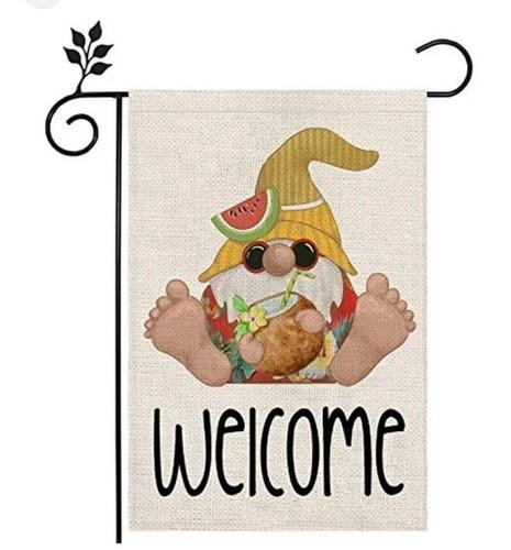 Garden Mini ag, Gnome, Welcome, Burlap Summer Watermelon Double Sided NEW OOV IIC
