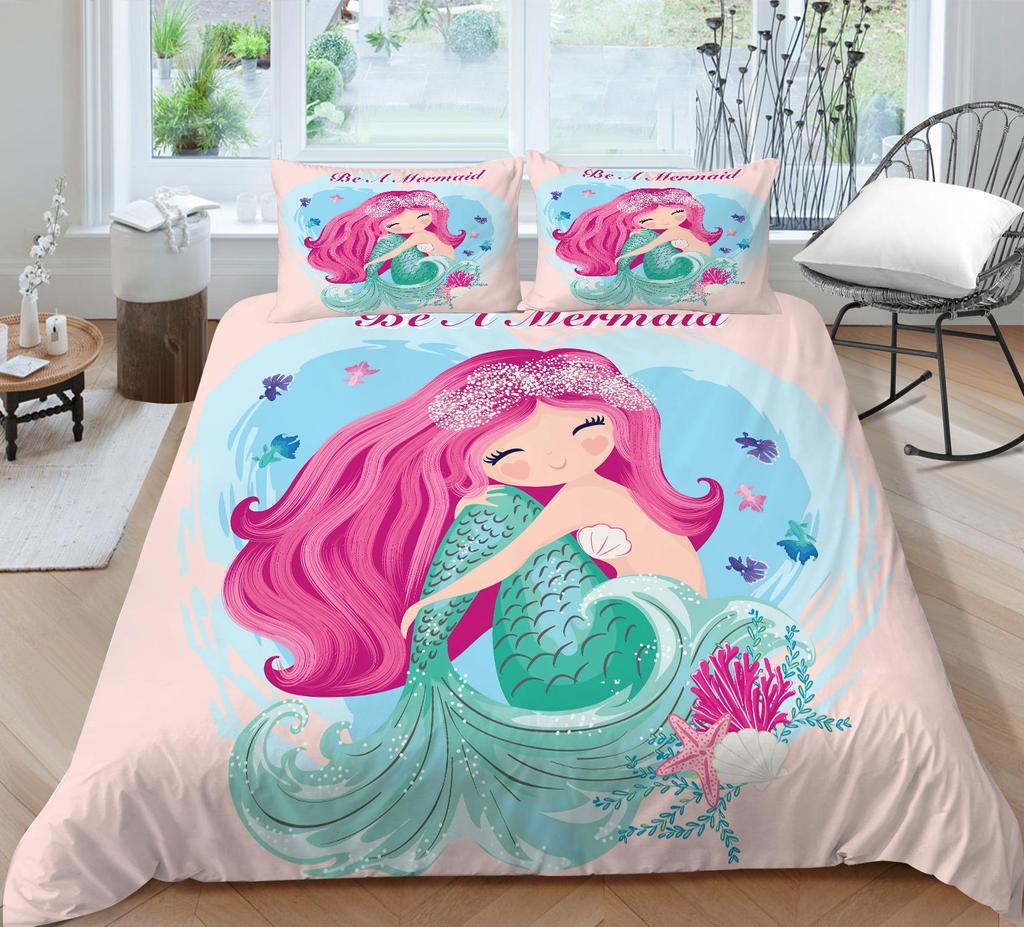 Комплект постельного белья с 3D узором русалки, пододеяльник с рисунком красоты, наволочка из 2 или 3 предметов, ткань из микрофибры, мягкое и удобное украшение для дома