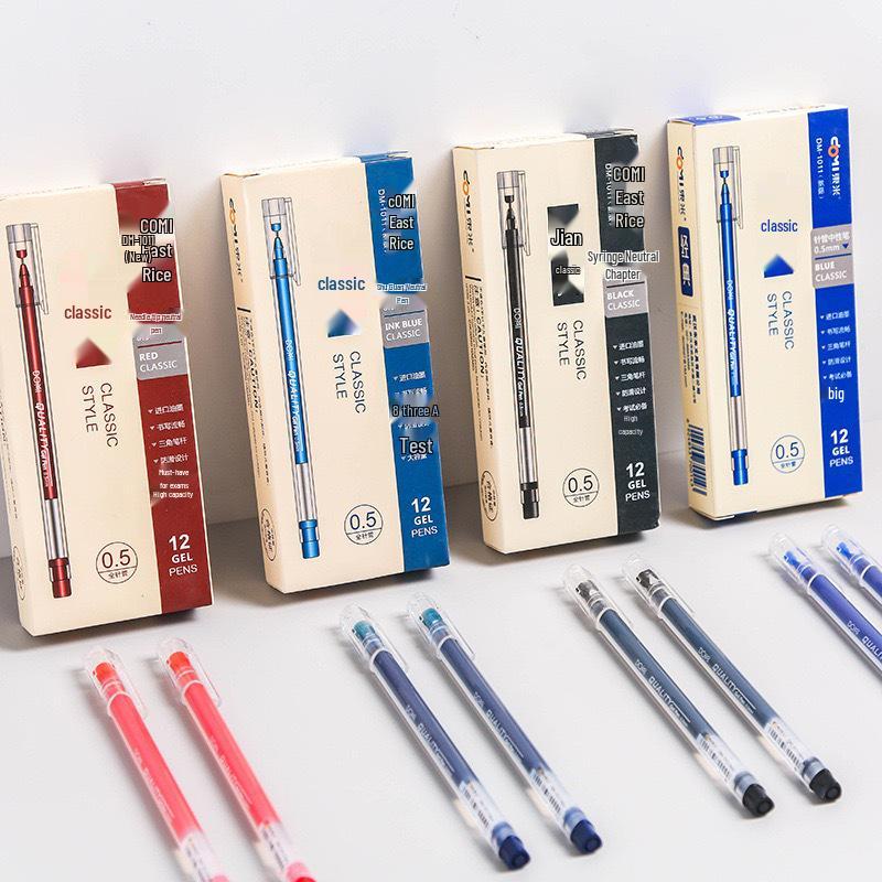 Dong Mi 1011 Large Capacity Needle Tip Signature Pen with Cap - Red, Blue, Black Ink, 0.5mm