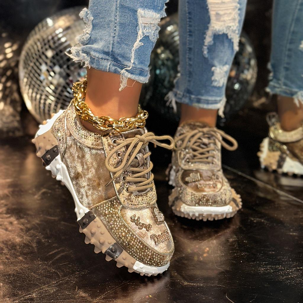 Daddy Shoes Women's Fashion Rhinestone Sports Casual Shoes Diamond-studded Shoes
