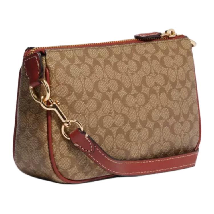 Coach Nolita 19 Классическая Монограмма Застежка-молния Покрытие из Канвы и Гладкая Кожа Клатч на Запястье Маленький Женский клатч Хаки Терракотовый CE698-IMS4L