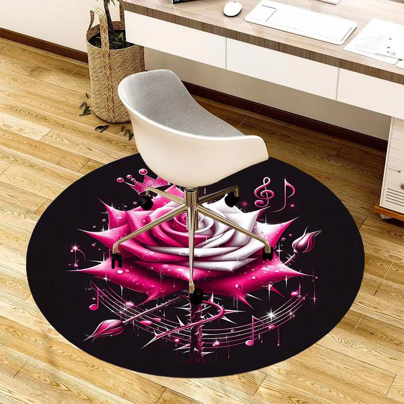 1pc Office Carpet Chair Mats Glamorous Rose with Crown and Music Notes Perfect for Decorating Office Chairs, Living Rooms, Or Bedrooms.YDT210