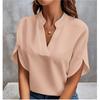 Women's Summer V-neck Elegant Shirt Solid Color Loose Short Sleeve Casual Top