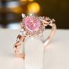 Exquisite Princess Pink Waterdrop Zircon Rings for Ladies Luxury Rose Gold Color Wedding Party Finger Ring Jewelry Gift