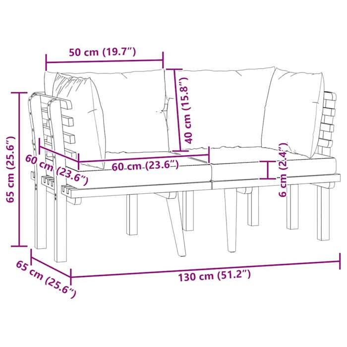 VidaXL Canapé de jardin 2 places avec coussins Bois d'acacia massif