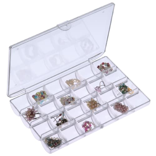 Shinkohanger Bead Case, 24 Compartments, Clear, Made In Japan, Transparent Organizer Box, Storage Case with Dividers, Craft Supplies, DIY Tray, Nail A
