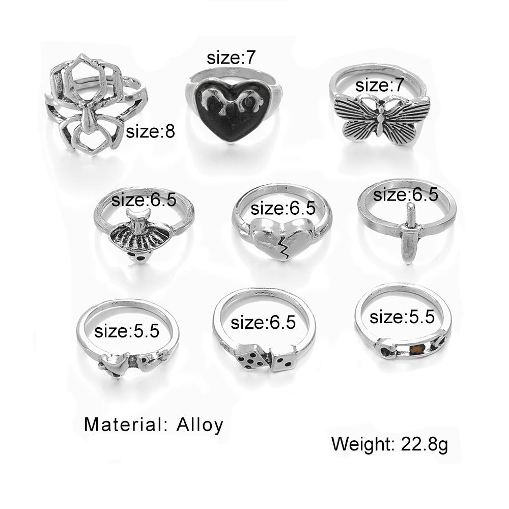 Набор колец с подвеской в ​​виде паука-бабочки из 9 предметов ручной работы с ювелирными изделиями, мечом и холодным шармом