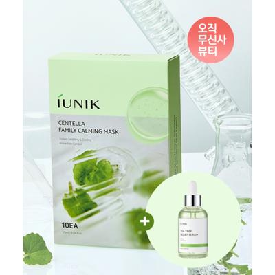 Iunik Centella Family Успокаивающая маска 10 шт. + Бесплатная сыворотка с чайным деревом 15 мл