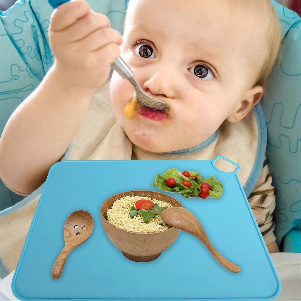Kids Silicone Placemats, Dishwasher Safe Desk Mats, Toddler Portable Food Mat Travel Set of 2 (Green