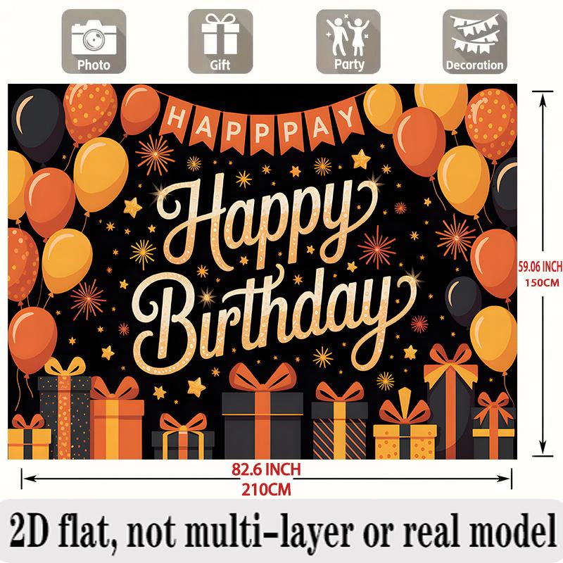Orange Birthday Banner, Colorful Photo Backdrop Wall Decor for Party