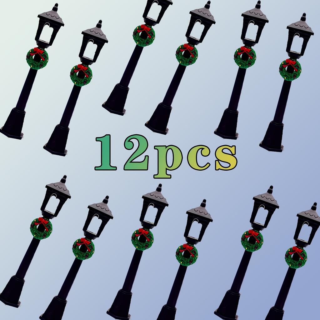 Рождественский мини-фонарный столб с праздничным венком, праздничные подвесные украшения и статуэтки - Черный уличный фонарный столб