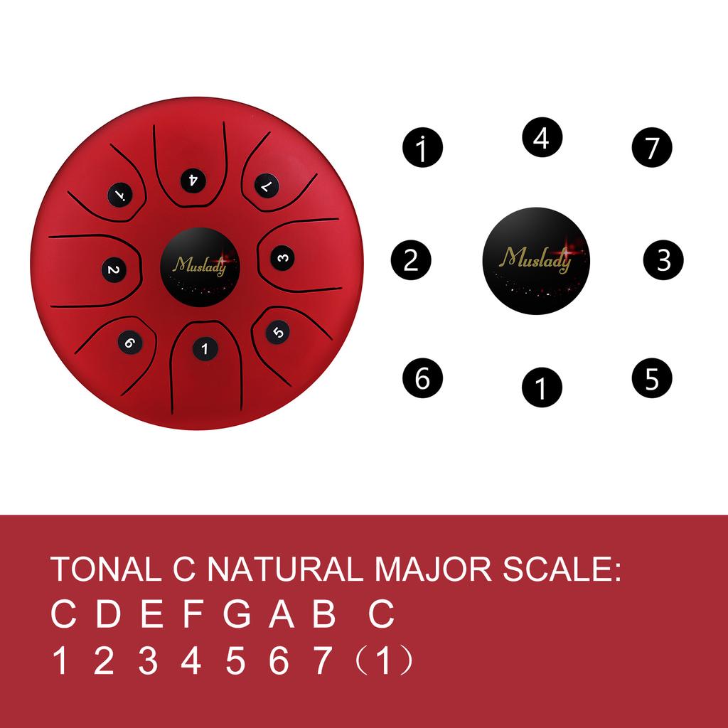Muslady 5.5inch Mini 8-Tone Steel Tongue Drum C Key Percussion Instrument Hand Pan Drum with Drum
