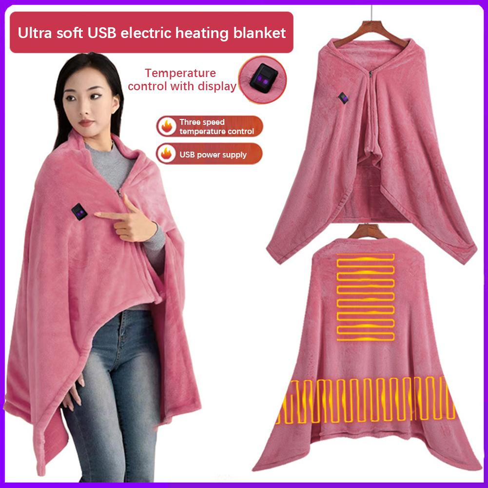 Wearable Heating Electric Blanket Shawl 3 Heated Level Throw Blanket  USB Interface Coral Velvet Heated Fast Heating Heated Mat