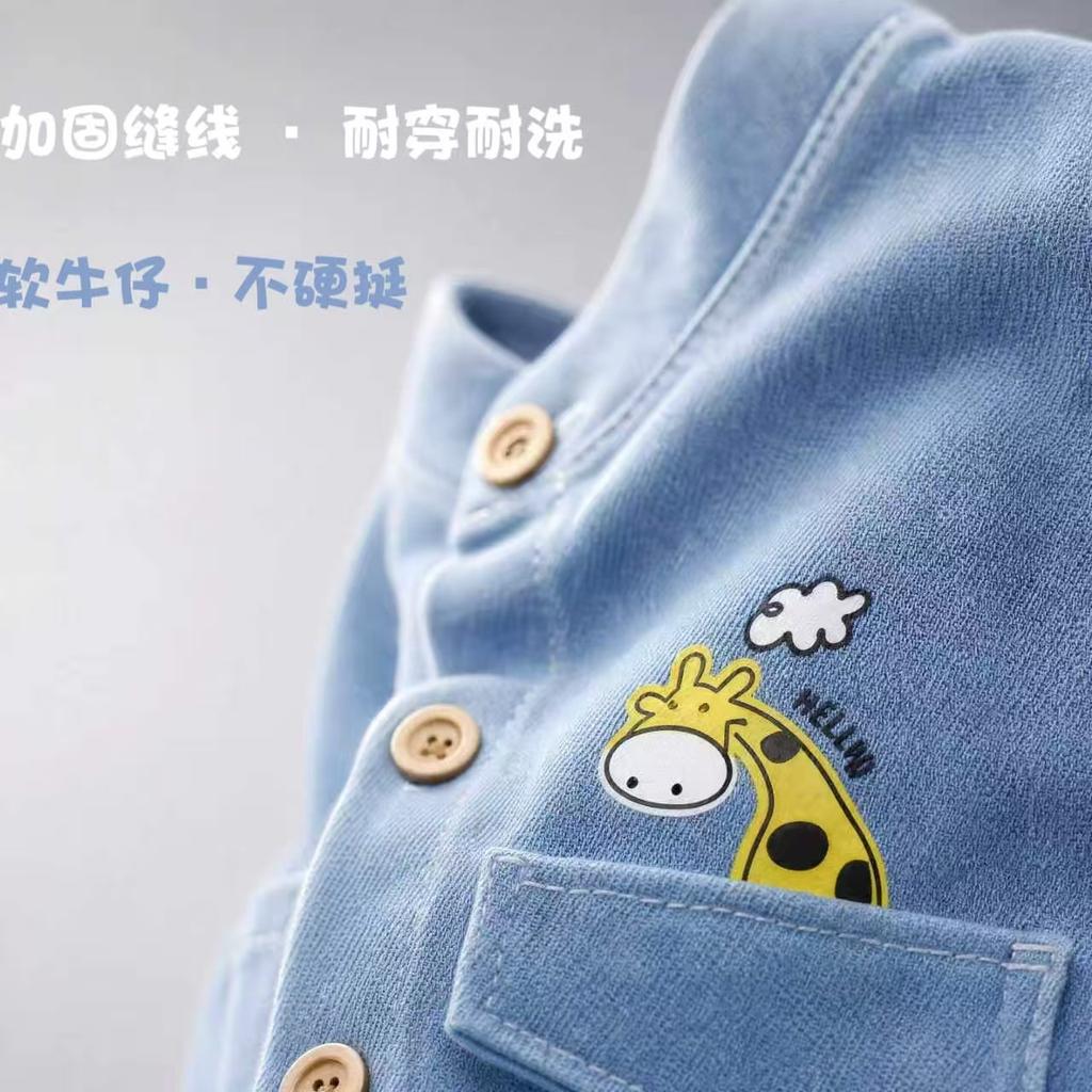 Boys Clothing Sets Summer Cartoon Deer Print Children Denim Short Sleeve Shirt And Shorts Two Piece Casual Outfit For Kids