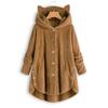 Solid Color Cat Ears Plush Top Women Hooded Button Irregular Coat