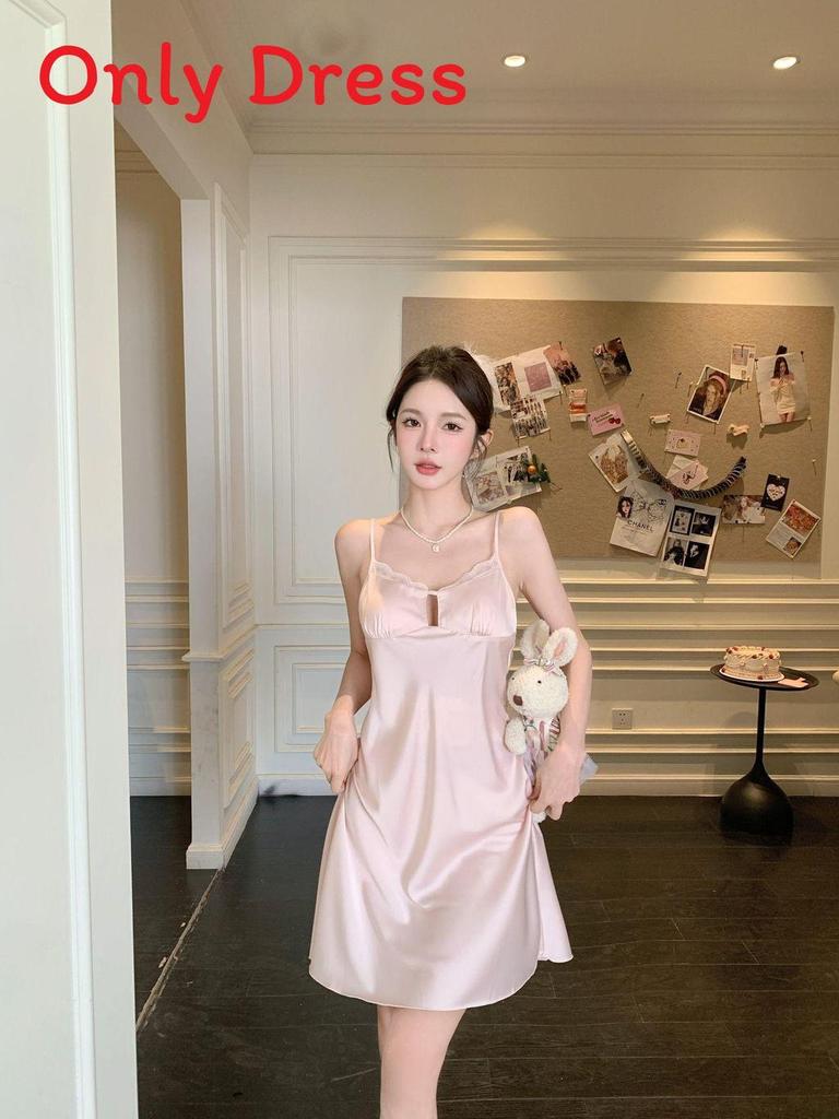 Ice Silk Sleepwear Women Summer Sleeveless Nightdress With V Neck For Home Relaxation