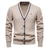 Men's Winter V-neck Long Sleeve Contrast Color Trimming Jacket Men's Loose Solid Color Knitted Cardigan