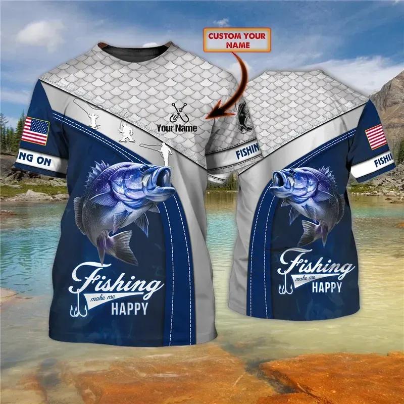 Летняя уличная морская рыба, повседневная мужская футболка с 3D рисунком, одежда для рыбалки, модная тенденция, негабаритный топ с короткими рукавами, футболка высокого качества