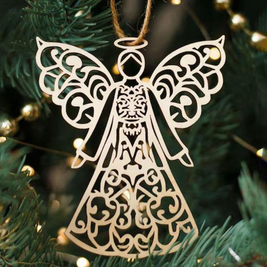 Wooden Angel Christmas Ornaments Rustic Angel Hanging Ornament with Hollow Design for Winter Xmas