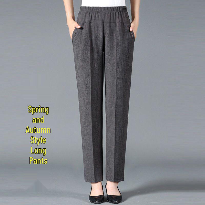 High Waist Plus Size Elastic Grandma Pants - Casual Loose Straight Leg for Middle-Aged & Elderly Women