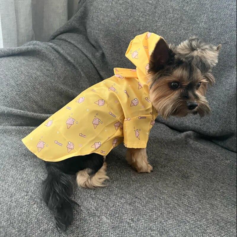 Dog Raincoat with Hat Waterproof Dog Short Sleeve Summer Outdoor Coat for Bichon Schnauzer and Other Small Dogs