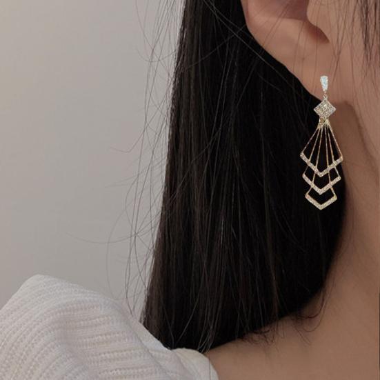 Женские серьги-капли, трехслойные блестящие стразы в форме ромба, висячие серьги, аксессуар