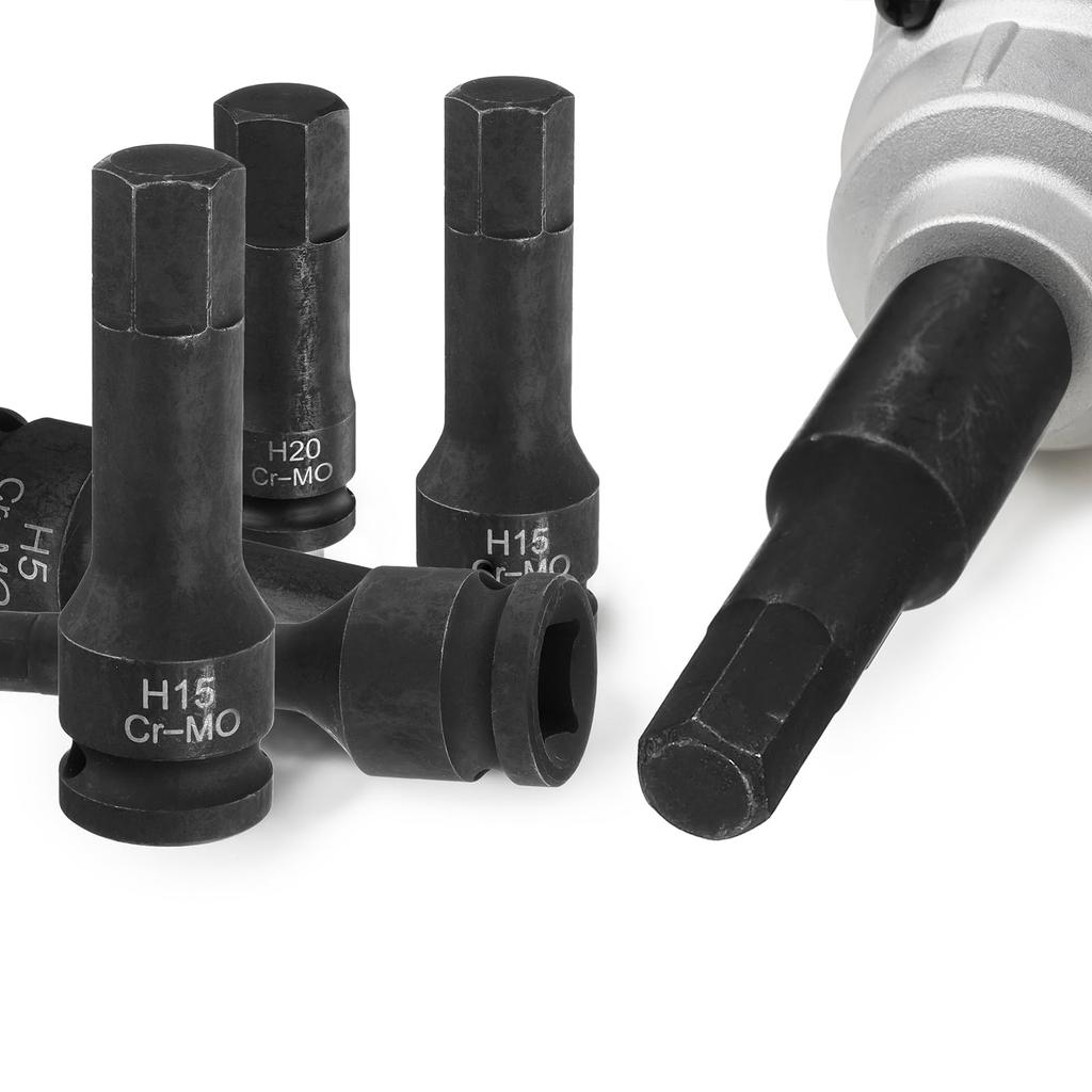 Uxcell H17 Hex Impact Bit Drive Hex Long Screwdriver Socket Adapter for Electric Ratchet Wrenches 2-Piece (17mm) Socket, 1/2" Socket, CR-MO Steel,