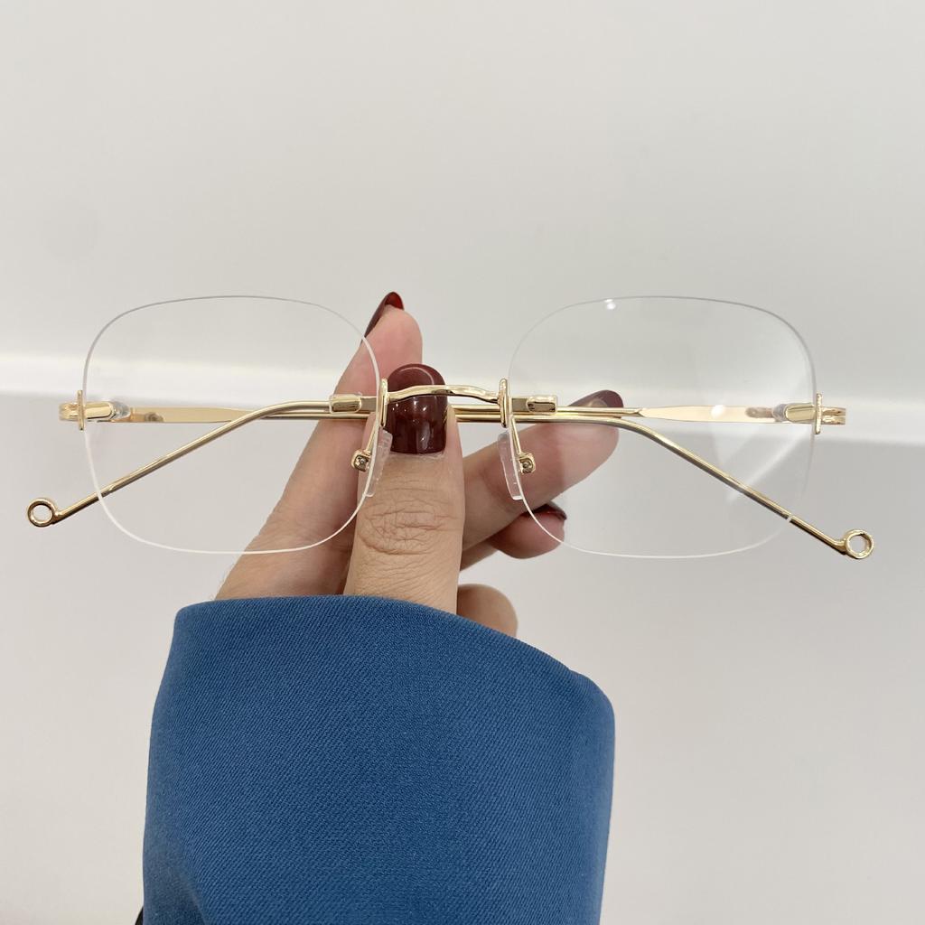 Frameless Ultra Light Myopia Glasses For Women'S Retro Anti Blue Near Sight Eyeglasses Metal Frame Square Small Frame Eyewear