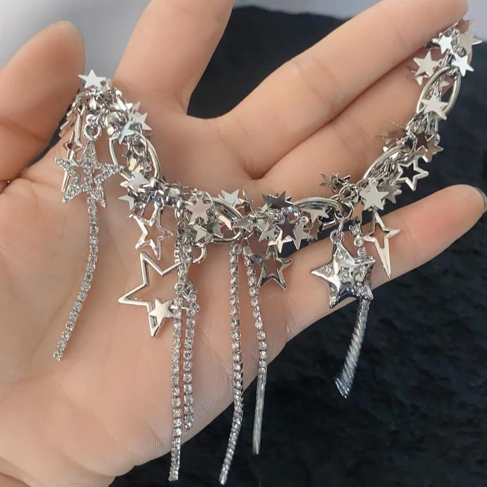 Electroplating Fashion Inlaid Rhinestone Necklace Alloy Charm Necklace Y2k Style Tassels Necklace