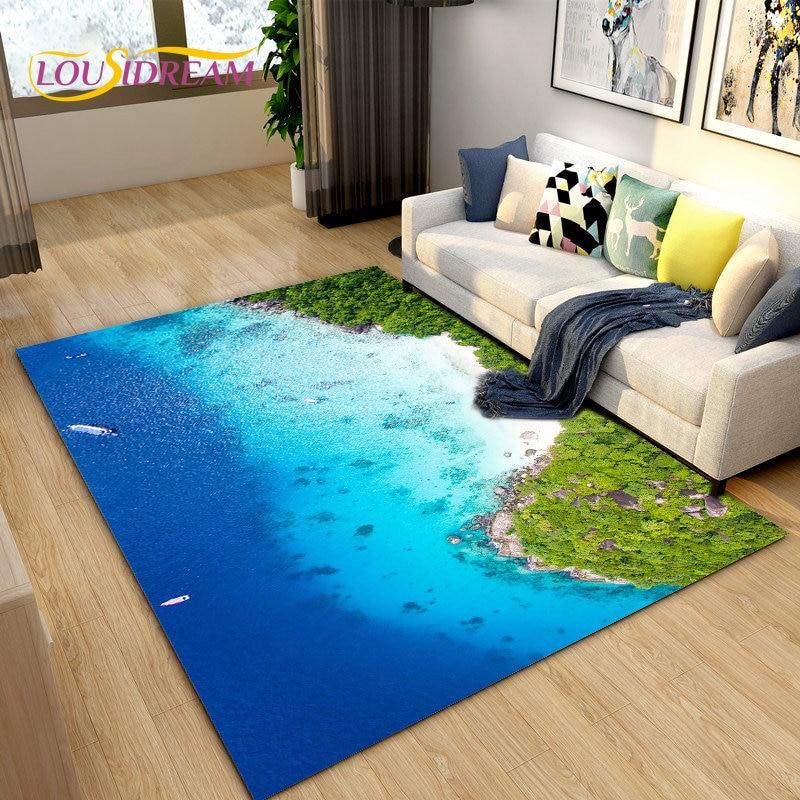 3D коврик с океаном, морской водой, пляжем, водным пейзажем, коврик для гостиной, спальни, дивана, коврик для двери, детский нескользящий напольный коврик