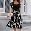 Женские летние трикотажные эластичные платья с квадратным вырезом и короткими рукавами с принтом и короткими рукавами