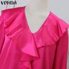 VONDA Женские элегантные однотонные блузки с длинным рукавом и оборками
