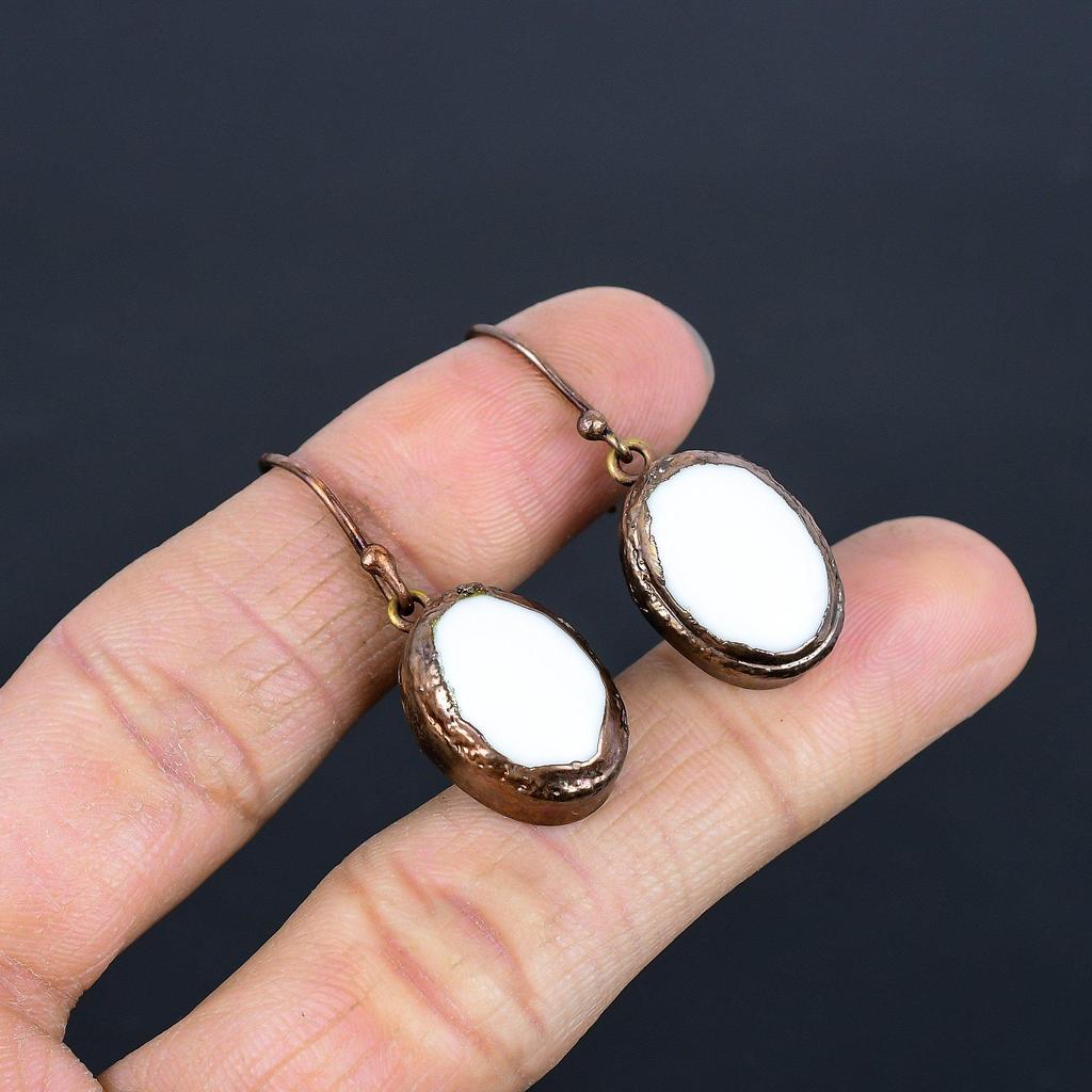 Серьги из белого коралла, гальванопластика медью, украшения из драгоценных камней ручной работы, подарки для жены, совершенно новые серьги