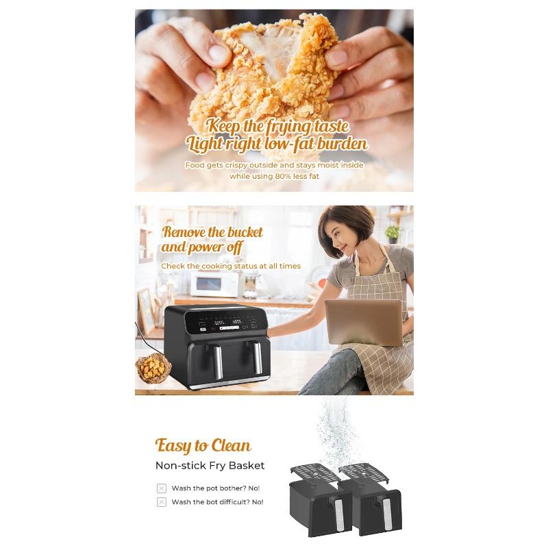 ZCWA Double-basket Air Fryer 8L 1700W Multifunctional Low Oil And Light Fat Fryer Intelligent NTC Precise Temperature Control