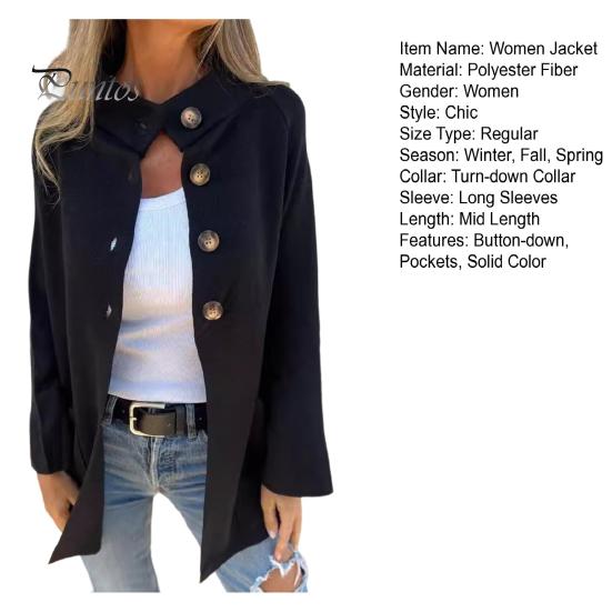 Зимняя женская трикотажная куртка с воротником-лацканом, однобортный кардиган с длинными рукавами, верхняя одежда с карманами, теплое, сохраняющее тепло пальто для поездок на работу