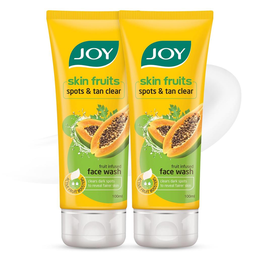 JOY Skin Fruits Spots & Tan Clear Face Wash 100ml X2 Pack Enriched with Papaya Vitamin C for Healthy Glowing Skin