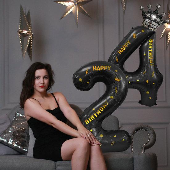 40-дюймовые большие черные воздушные шары с цифрами в виде короны и надувной соломой, товары для детского душа, свадьбы, дня рождения, вечеринки