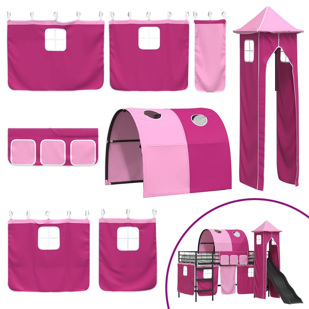 Kids Loft Bed Black and Pink 80 x 200 cm Metal