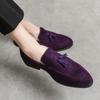 Brand Designer Men Suede Leather Shoes Vintage Purple Tassel Loafers Men Moccasins Casual Flats Slip-On Men's Social Dress Shoes