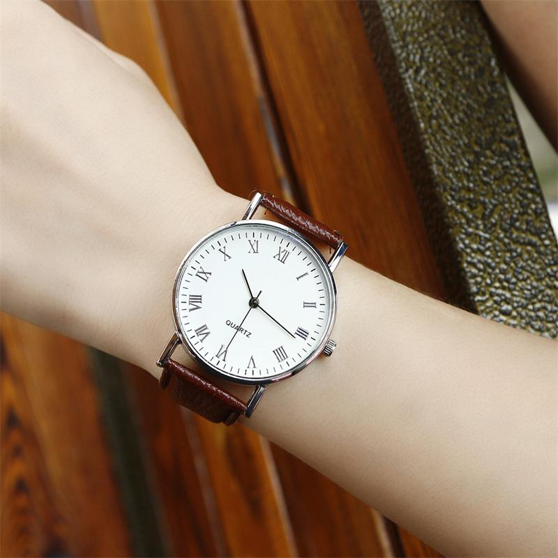Простые женские кожаные часы с римскими цифрами, кварцевые аналоговые часы, повседневные деловые деловые часы