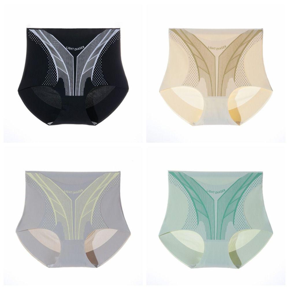 Traceless Women Ice Silk Briefs High Waist Hip Lift Shaper Leggings Casual Postpartum Panties  Gym