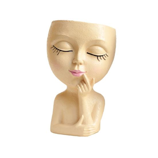 Face Planter Pot with Drainage Hole Resin 3D Women Head Figurine Flowerpot Indoor Outdoor Plants Container Home Balcony Garden Decoration