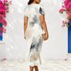 Women Plus Size V Neck Short Sleeve Abstract Printed Fitted Fishtail Dress