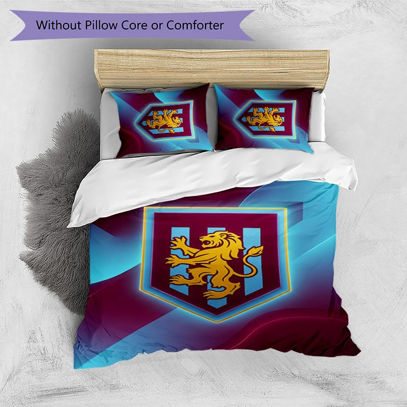 Aston Villa Football Printed 3 Pieces Bedding Set, Comfortable Skin Friendly Bedroom Duvet Cover Set