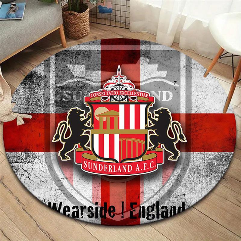 Sunderland Association Football Club Round Area Rug,Carpet Rug for Living Room Bedroom Sofa Playroom Decor,Non-slip Floor Mat