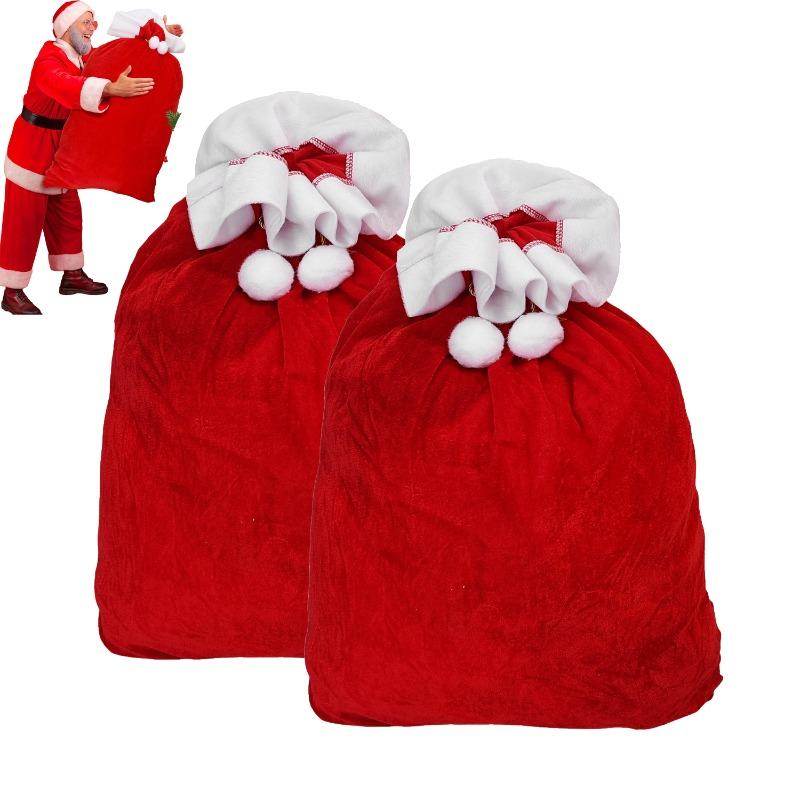 Large Christmas Santa Sack Red Velvet Santa Claus Bags Candies Goodie Wrapping Sack Drawstring Christmas Present Gift Pouch